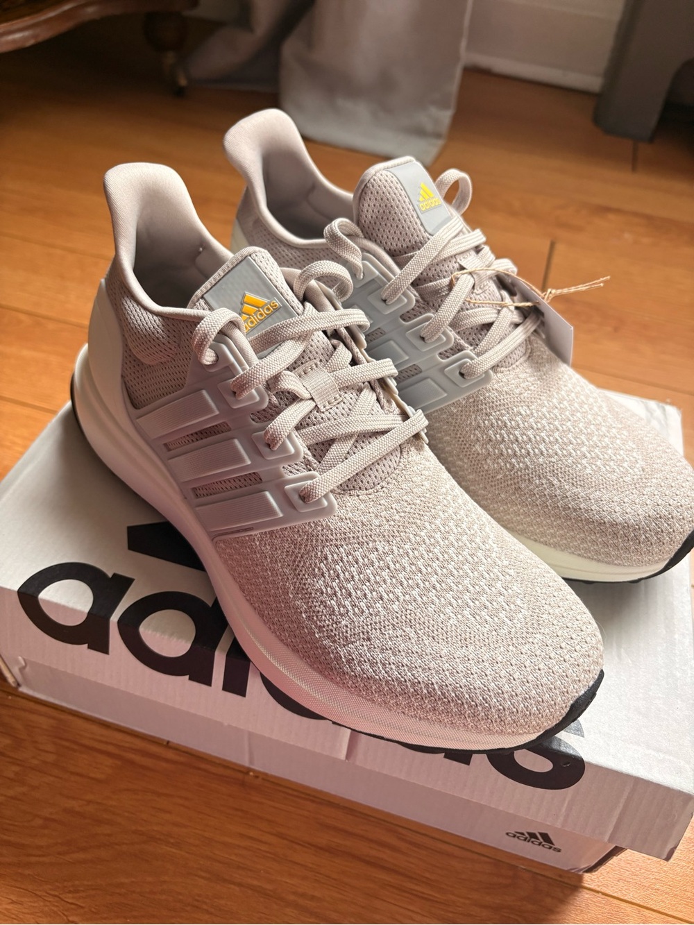 adidas UBounce DNA Light Beige Knit Sneakers with Yellow Logo